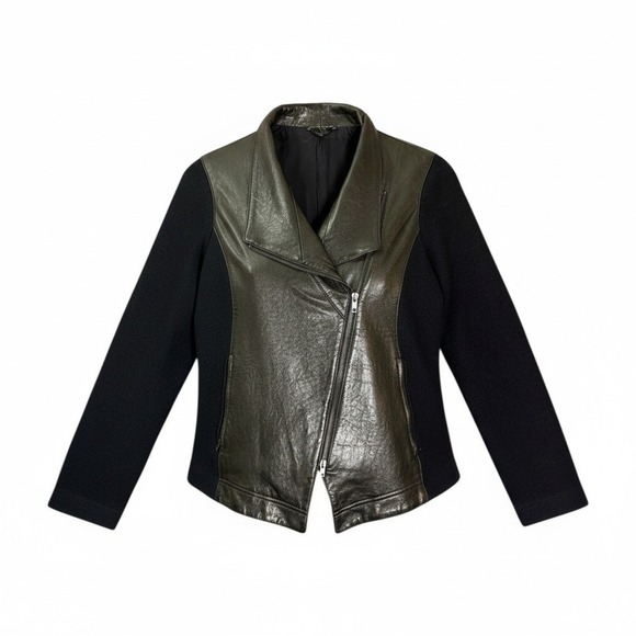 Eileen Fisher Jackets & Blazers - Eileen Fisher Wool Leather Moto Jacket S Black Asymmetrical Modern Zip Up